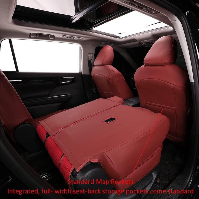 EKR Custom Fit Burgundy Faux Leather Seat Covers for Honda Pilot LX 2016-2021 & EX 2019-2021 - 8 Seats Full Set - Image 3