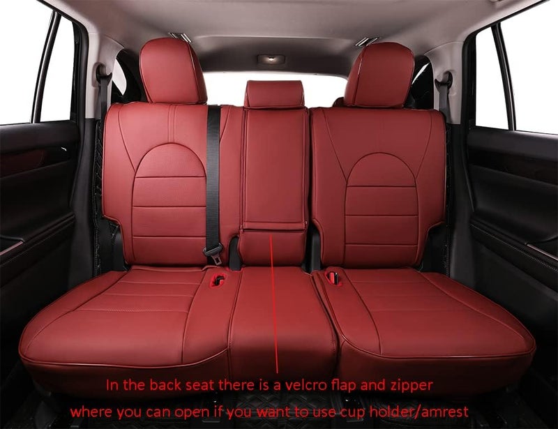 EKR Custom Fit Burgundy Faux Leather Seat Covers for Honda Pilot LX 2016-2021 & EX 2019-2021 - 8 Seats Full Set - Image 4