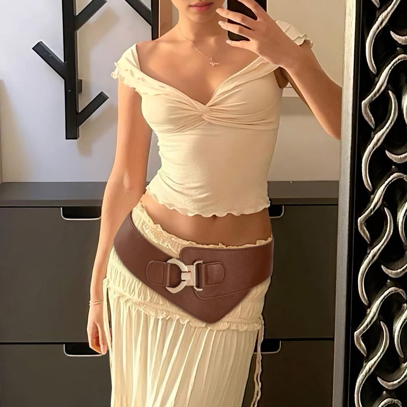 JASGOOD Women's Fashion Vintage Wide Elastic Stretch Waist Belt with Gold Interlock Buckle Halloween Belt (Brown,Suit Waist 36-42 Inch) - Image 5