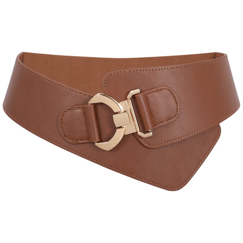 JASGOOD Women's Fashion Vintage Wide Elastic Stretch Waist Belt with Gold Interlock Buckle Halloween Belt (Brown,Suit Waist 36-42 Inch) - Image 1