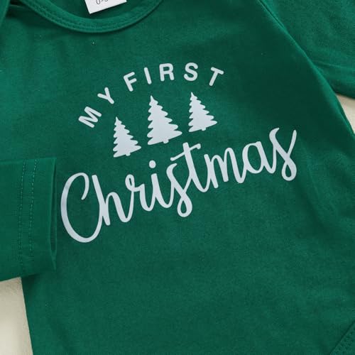 Bonangber Baby Boy Christmas Outfit Newborn Winter Clothes Long Sleeve Romper Cute Overall Pants My First Christmas Outfit(F-Green,0-3 Months) - Image 3