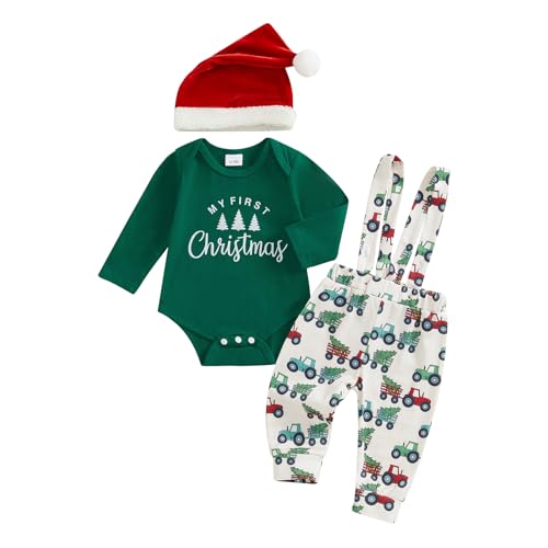 Bonangber Baby Boy Christmas Outfit Newborn Winter Clothes Long Sleeve Romper Cute Overall Pants My First Christmas Outfit(F-Green,0-3 Months) - Image 1