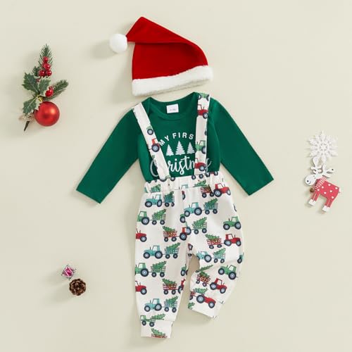 Bonangber Baby Boy Christmas Outfit Newborn Winter Clothes Long Sleeve Romper Cute Overall Pants My First Christmas Outfit(F-Green,0-3 Months) - Image 5