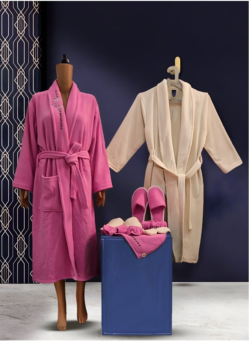 Classic - Bath robe Set 11-Pcs Women Men Cotton Bathrobes Spa Robe for Couples Wedding Anniversary Engagement Gifts - Image 1