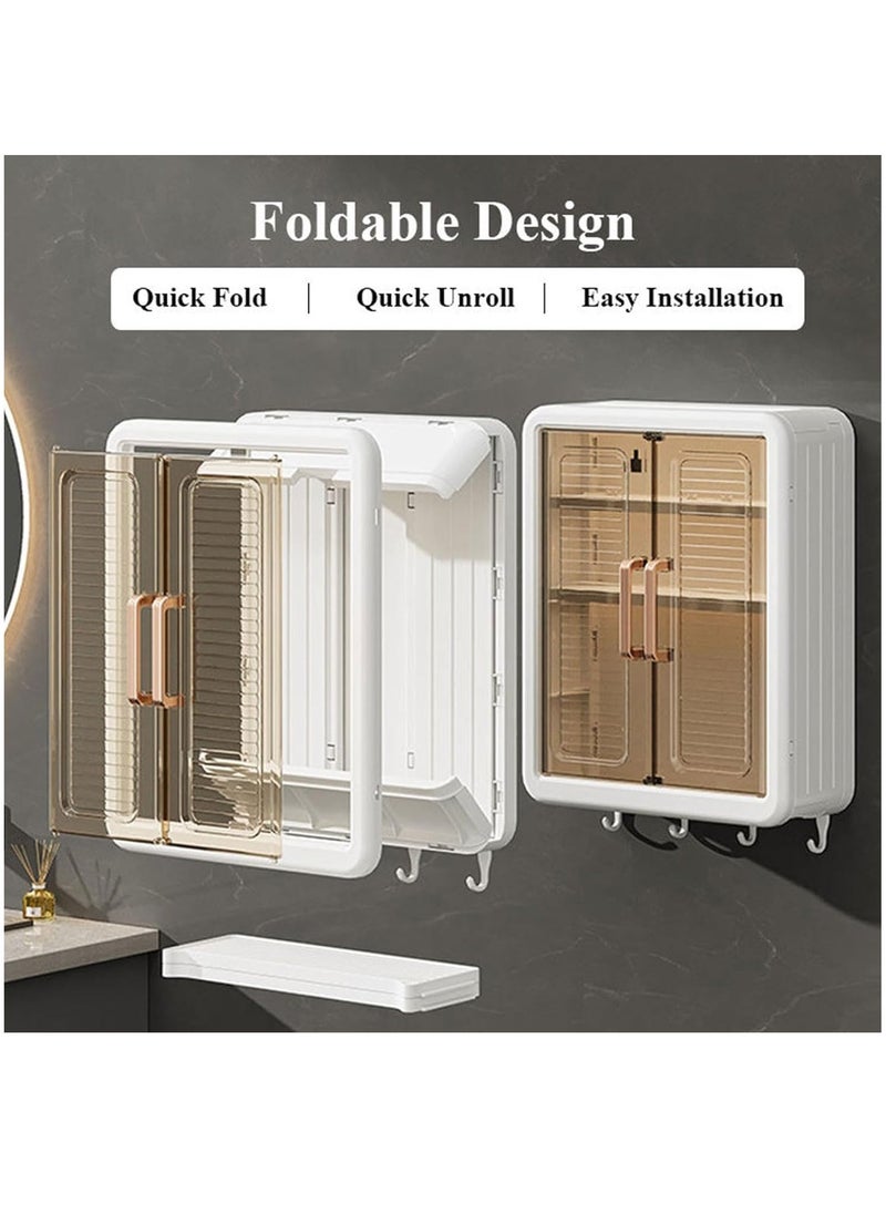 Hihonor خزانة أدوية الحمام مثبتة على الحائط، رف تخزين ذو بابين فوق المرحاض، منظم تخزين مكياج قابل للطي، خزانة تخزين مطبخ، خزانة تخزين حائطية مع خطافات - Image 2