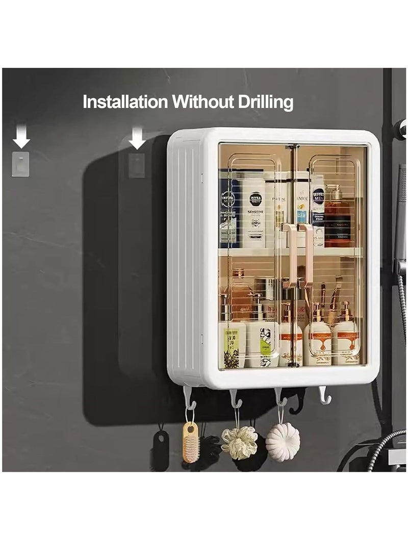 Hihonor خزانة أدوية الحمام مثبتة على الحائط، رف تخزين ذو بابين فوق المرحاض، منظم تخزين مكياج قابل للطي، خزانة تخزين مطبخ، خزانة تخزين حائطية مع خطافات - Image 3