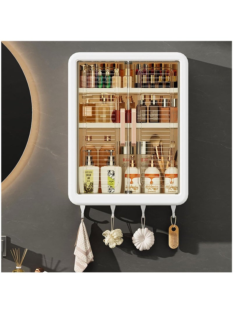 Hihonor خزانة أدوية الحمام مثبتة على الحائط، رف تخزين ذو بابين فوق المرحاض، منظم تخزين مكياج قابل للطي، خزانة تخزين مطبخ، خزانة تخزين حائطية مع خطافات - Image 1