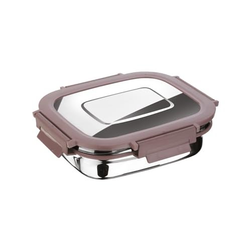 Joyo Stainless Steel Daily (Small) Tiffin I Lunch Box Container 4 Side Clip Lock Lid for Office & School Use I Food Grade I Air Tight - Brown, 590 ml - Image 1
