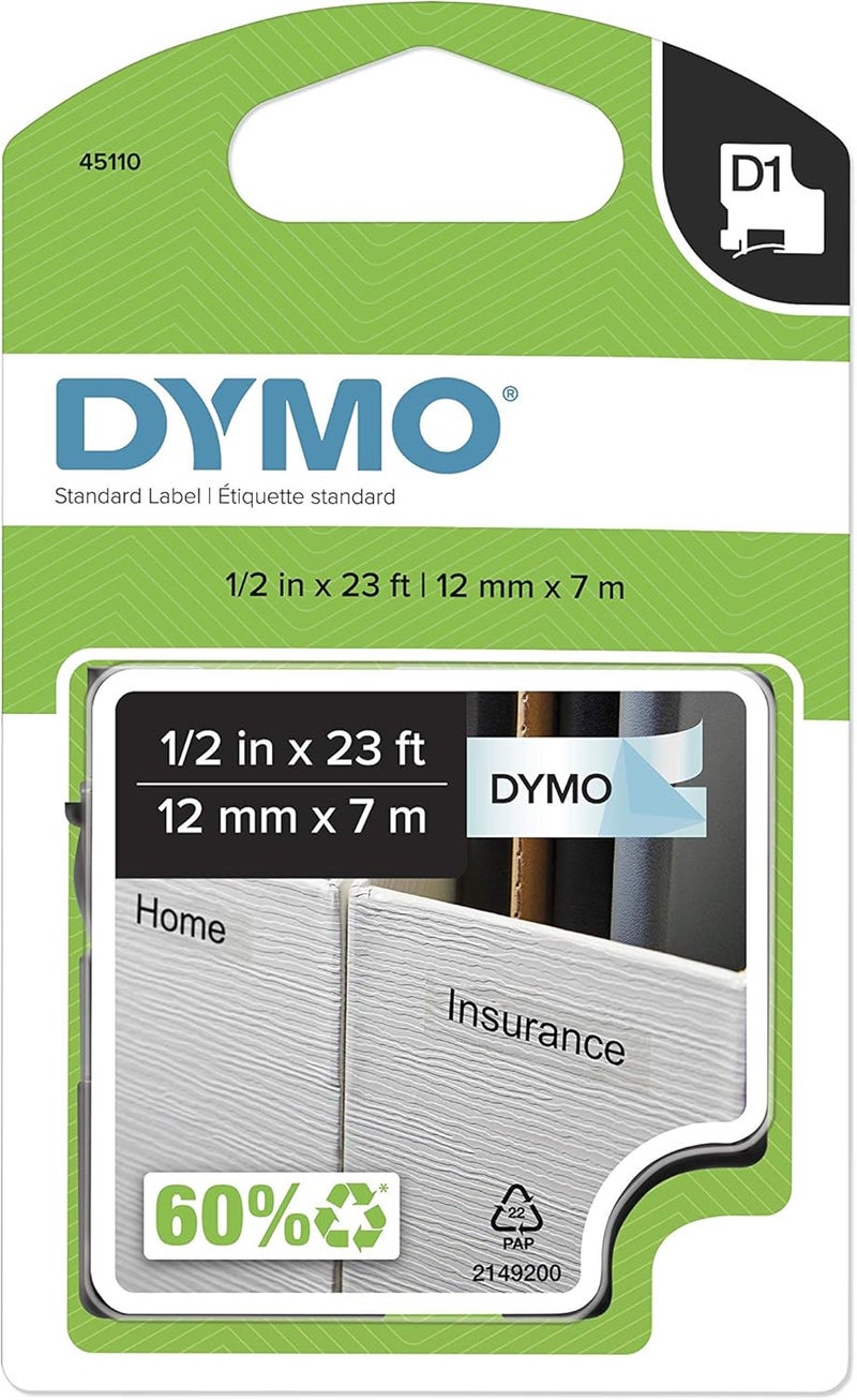 DYMO D1 Labels, 1/2-Inch x 23-Foot Roll, Black Print on White, Self-Adhesive for LabelManager Label Makers - Image 1