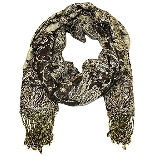 Falari Women's Woven Paisley Pashmina Shawl Wrap Scarf 80" x 27" (Style 1 - Brown) - Image 3