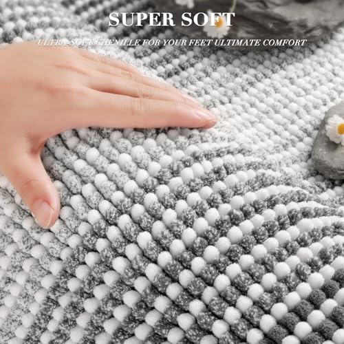 BSICPRO Bathroom Rugs and Mats Sets, 2 Piece Thick Absorbent Chenille Bath Mat Rug Set Non Slip, Soft Shaggy Bath Room Floor Mats for Bathroom, Machine Washable (Gray, 24" x 70" Plus 20" x 32") - Image 2