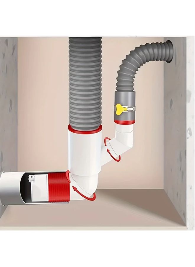 White 360 Degree Rotating Triple Drain Pipe Anti Odor for Bathroom Kitchen - Image 1