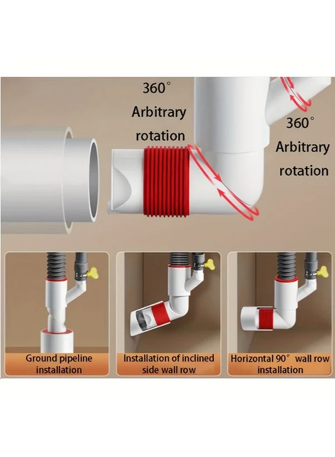 White 360 Degree Rotating Triple Drain Pipe Anti Odor for Bathroom Kitchen - Image 5