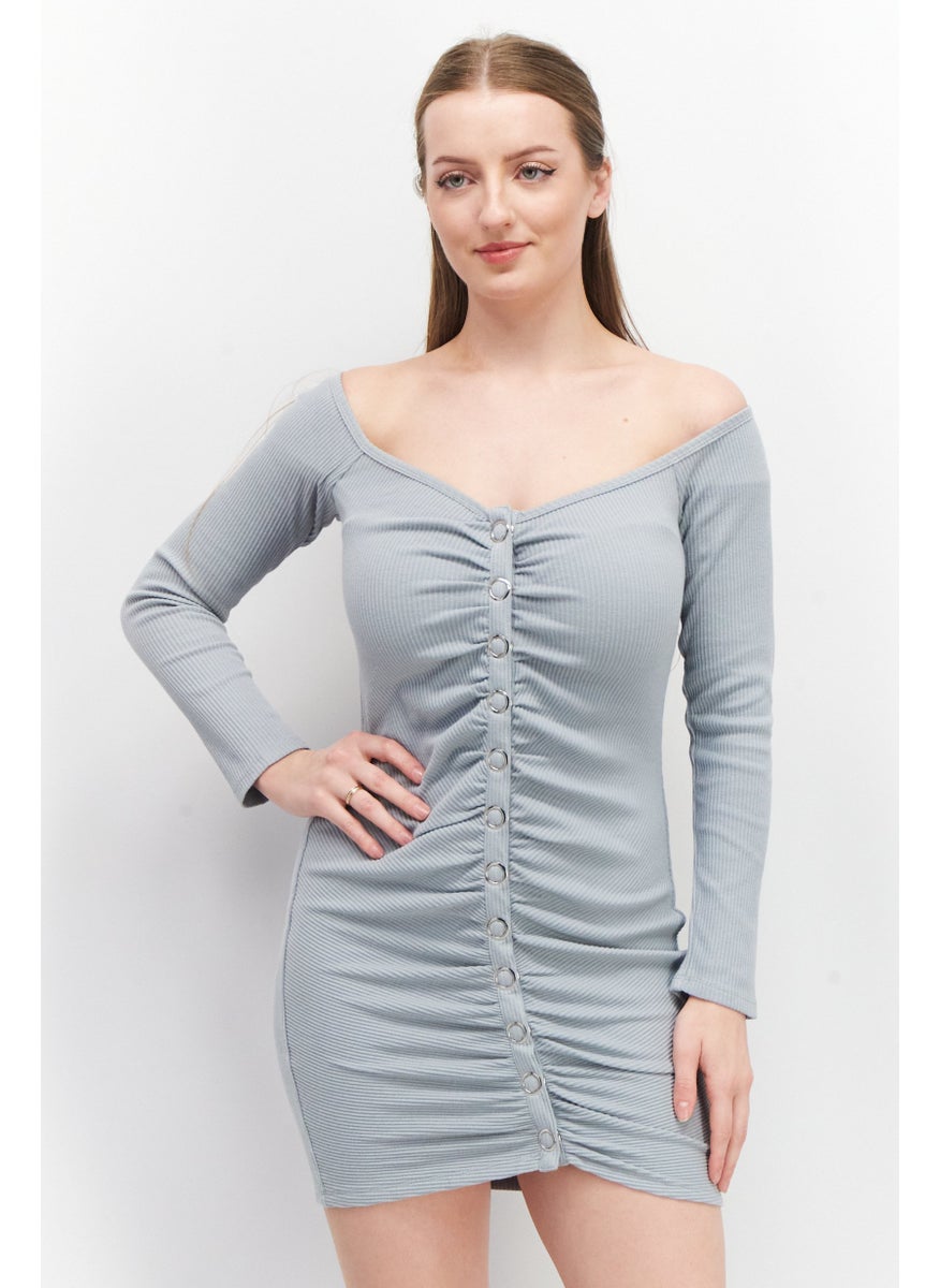 SkyLar Rose Women Textured Mini Party Dress, Pigeon Blue  - Image 1