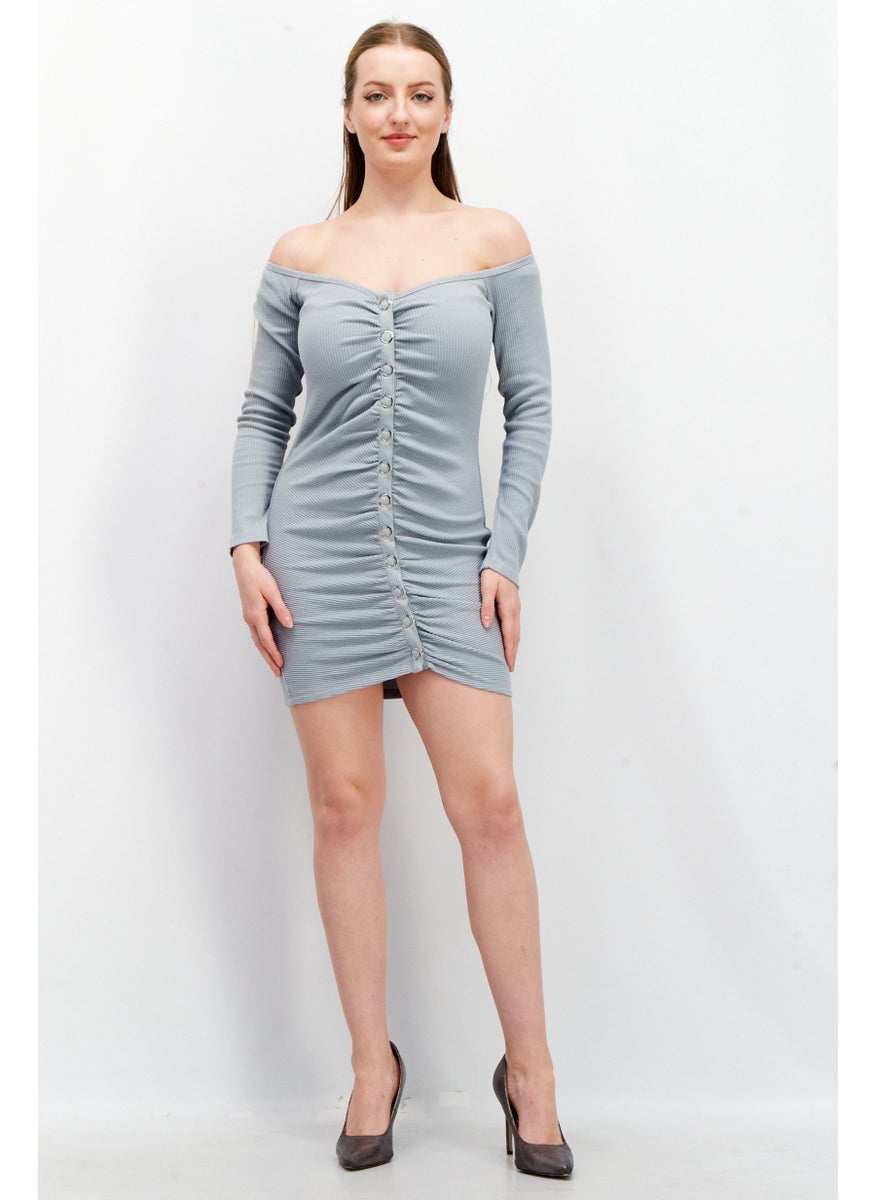 SkyLar Rose Women Textured Mini Party Dress, Pigeon Blue  - Image 3
