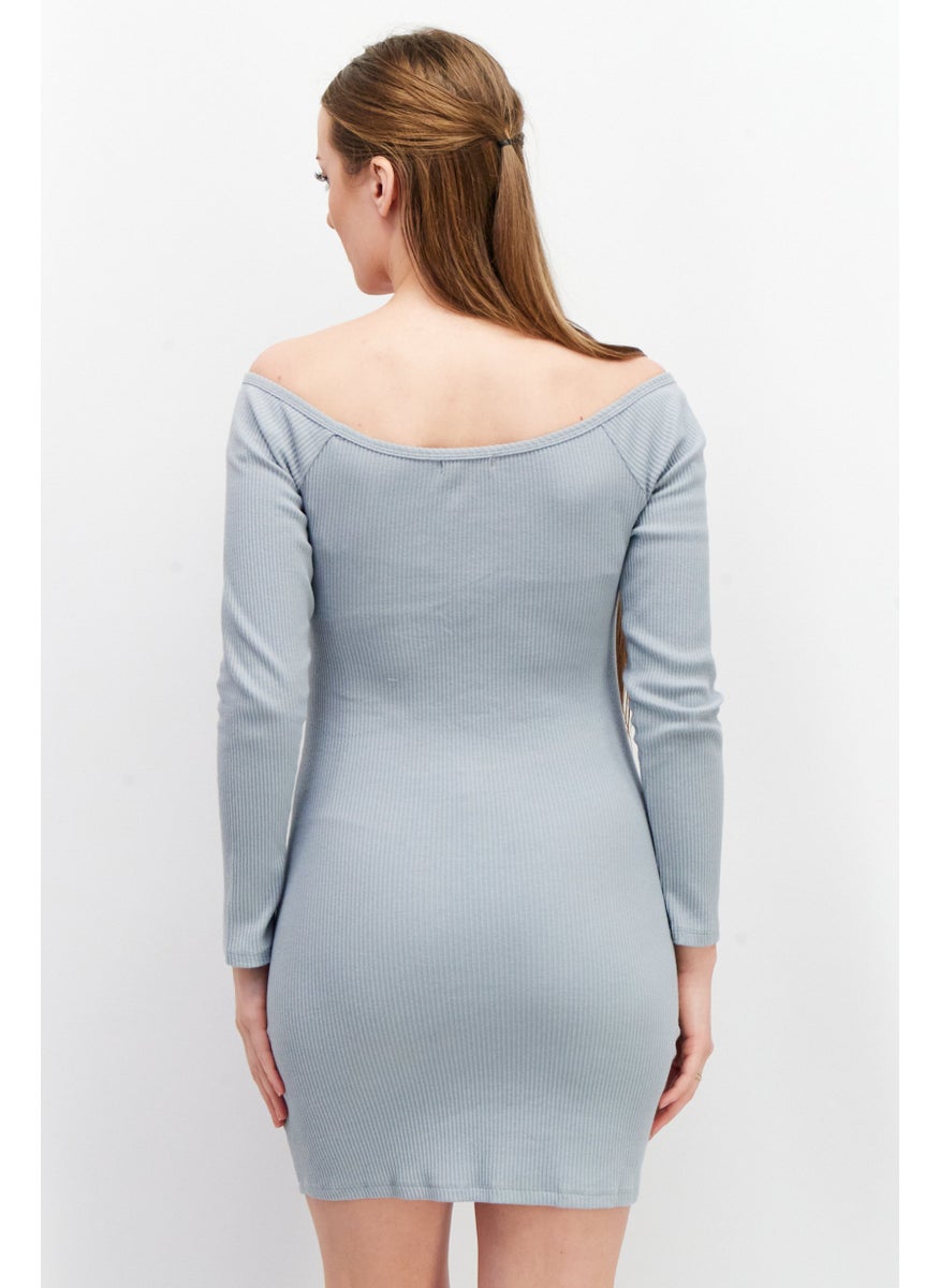 SkyLar Rose Women Textured Mini Party Dress, Pigeon Blue  - Image 4
