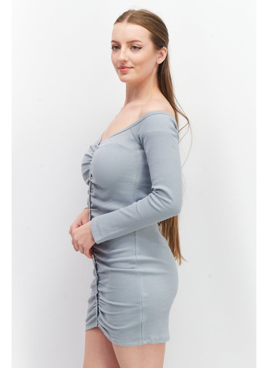 SkyLar Rose Women Textured Mini Party Dress, Pigeon Blue  - Image 2