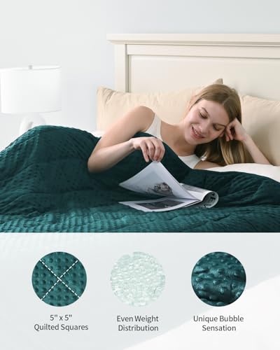 Mr. Sandman Weighted Blanket for Adults Queen Size 15 lbs, Soft Cooling Heavy Minky Blanket for Sleep, Washable Throw Blanket with Glass Beads, 60 x 80 Inches, Dark Green - Image 3