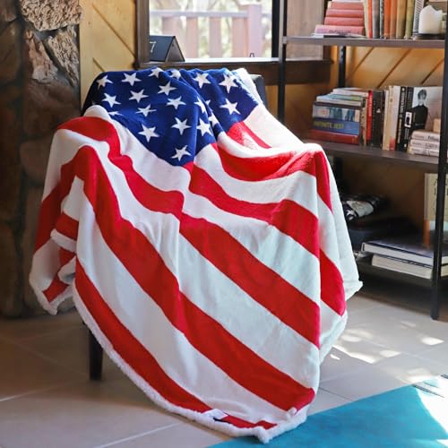 Catalonia Patriotic US Flag Blanket, American National Flag Throws, Sherpa Fleece Reversible Blanket for Couch Bed Decor, 4th of July Citizenship Veteran Presidents' Day Gift - Image 2