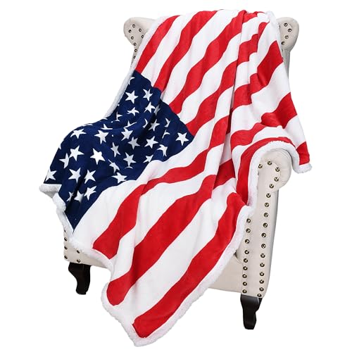 Catalonia Patriotic US Flag Blanket, American National Flag Throws, Sherpa Fleece Reversible Blanket for Couch Bed Decor, 4th of July Citizenship Veteran Presidents' Day Gift - Image 1