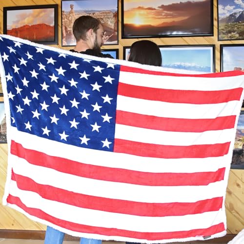 Catalonia Patriotic US Flag Blanket, American National Flag Throws, Sherpa Fleece Reversible Blanket for Couch Bed Decor, 4th of July Citizenship Veteran Presidents' Day Gift - Image 4