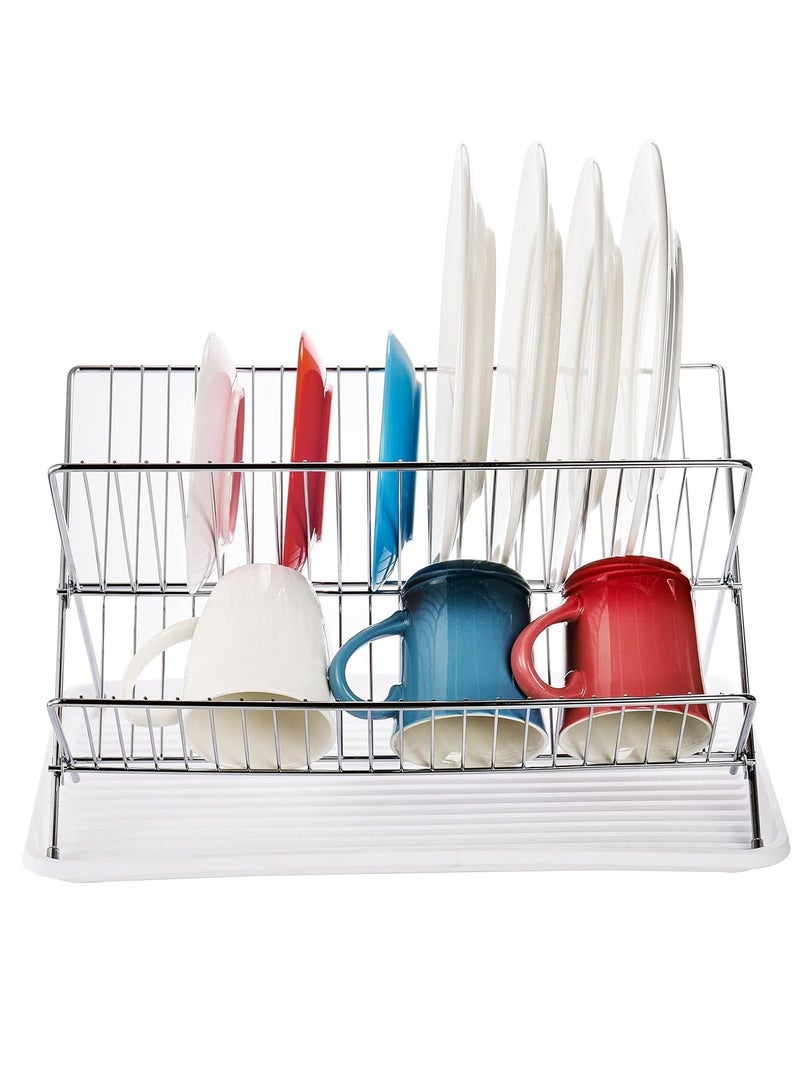 MIXDE 2 Tier Foldable Dish Drying Rack with Drip Tray, Stainless Steel Dish Drainer Rack, Collapsible Dish Drainer, Folding Dish Rack for Kitchen Sink, Countertop, Cutlery, Plates, Dishes - Image 4