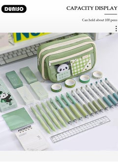DUNISO 9 Compartment Green Pencil Case for Kids,Large Capacity Multifunctional Durable Zipper Pen Bag with Magnetic Suction Buckle,Simple Fashion Decorative Variable Cartoon Pencil Painting Storage Pouch for School Boys and Girls,Suitable for College School Gift  - Image 2