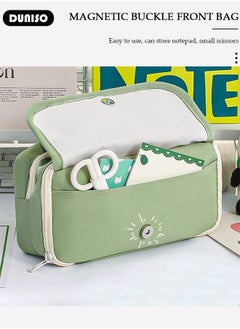 DUNISO 9 Compartment Green Pencil Case for Kids,Large Capacity Multifunctional Durable Zipper Pen Bag with Magnetic Suction Buckle,Simple Fashion Decorative Variable Cartoon Pencil Painting Storage Pouch for School Boys and Girls,Suitable for College School Gift  - Image 5