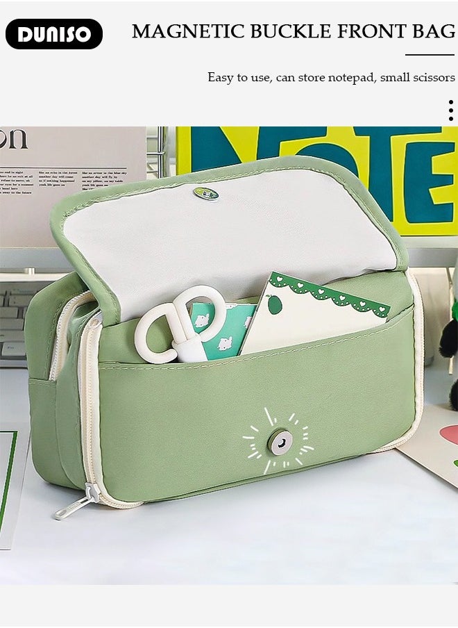 DUNISO 9 Compartment Green Pencil Case for Kids,Large Capacity Multifunctional Durable Zipper Pen Bag with Magnetic Suction Buckle,Simple Fashion Decorative Variable Cartoon Pencil Painting Storage Pouch for School Boys and Girls,Suitable for College School Gift  - Image 5