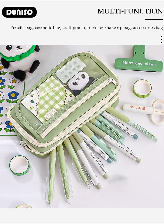DUNISO 9 Compartment Green Pencil Case for Kids,Large Capacity Multifunctional Durable Zipper Pen Bag with Magnetic Suction Buckle,Simple Fashion Decorative Variable Cartoon Pencil Painting Storage Pouch for School Boys and Girls,Suitable for College School Gift  - Image 3