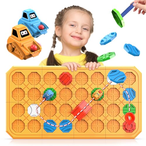 fygurso STEM Logic Road Builder Toys Board Games Toys for 5 Year Old Kids Montessori Brain Teaser Puzzles Educational Learning Activities Toy for Kid Ages 3 4 68 12 Boys Girls Gifts Orange 32PCS - Image 1