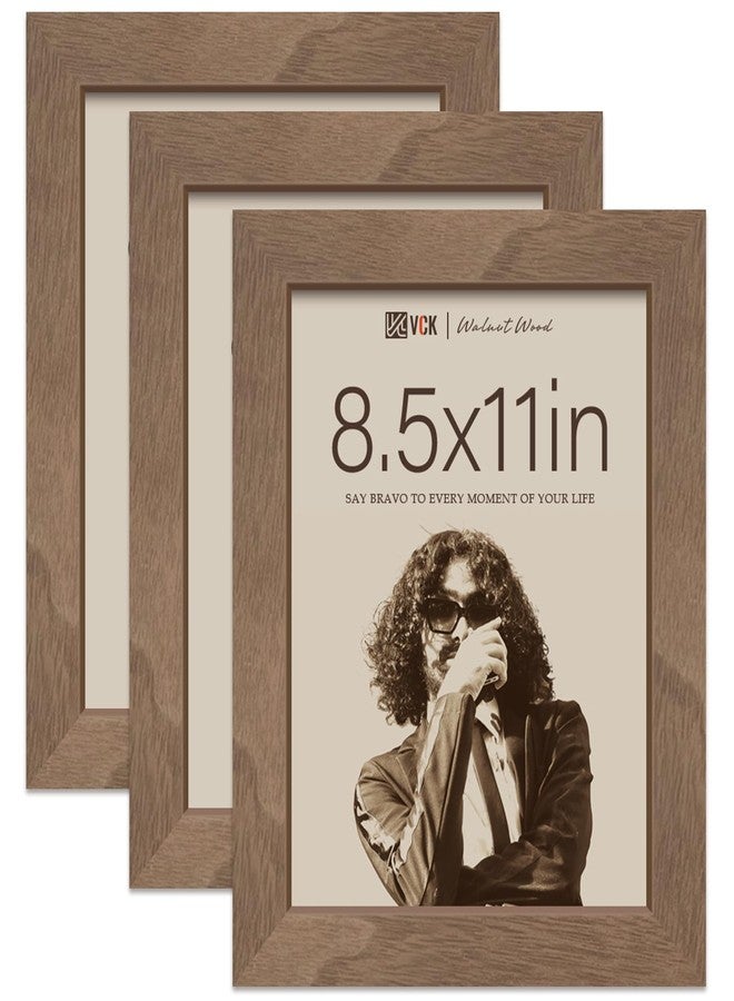 في سي كيه مجموعة من 3 إطارات صور VCK من خشب الجوز البني مقاس 8.5 × 11 بوصة، إطار خشبي فاخر ذو حواف عريضة، مناسب للعرض على الطاولة أو الحائط، عرض متعدد الاتجاهات لصور العائلة، مطبوعات مكتبية، استوديو/معرض/منزل - Image 1