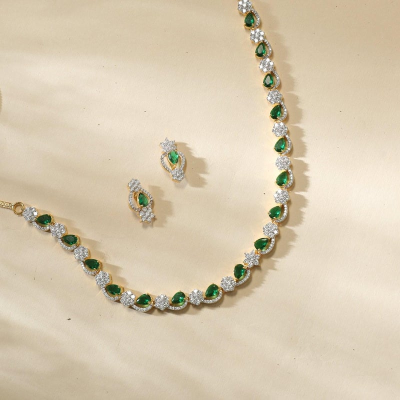 TARINIKA Green and White Cubic Zirconia(CZ) Indian Necklace Set with Earrings, Gold Plated Brass Fashion Indian Jewelry Gift for Women Bollywood Costume Jewellery (Mira Nakshtra CZ) - Image 3