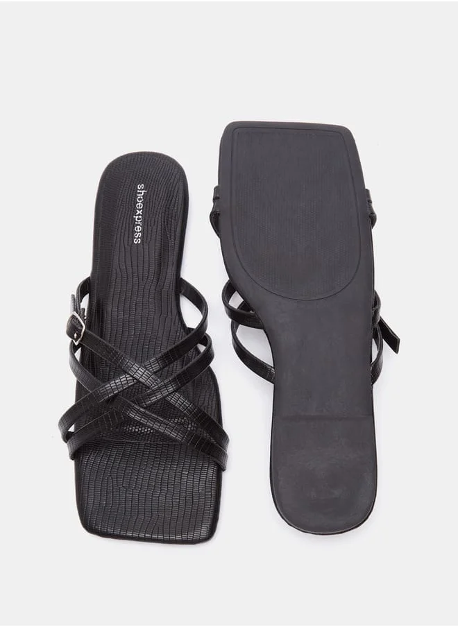 shoexpress Women Textured Slip-On Strap Sandals