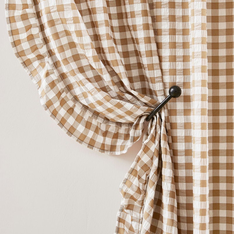 ZJDECOR Short Buffalo Plaid Crinkle Ruffle Curtains 63 Inch,Brown White Neutral Not-See-Through Drapes for Bedroom Living Room,Pretty Cute Farmhouse Window Treatment,Rod Pocket,40" Wx63 Lï¼ˆPack of 2 - Image 2