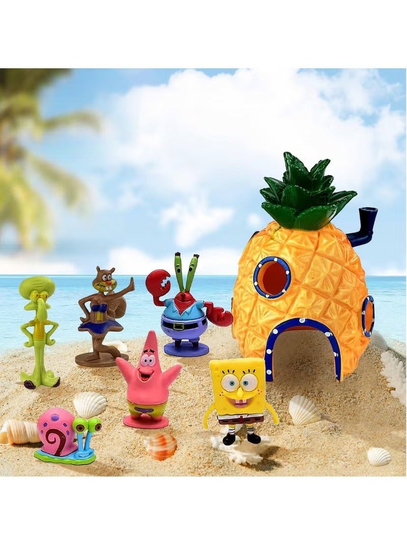 Generic Spongebob Aquarium Decoration 7 Pieces Spongebob Aqua Ornaments Landscape Pineapple House Aquarium Decor Spongebob Fish Tank Ornament for Underwater Decoration Aquarium Fish Pond  - Image 4