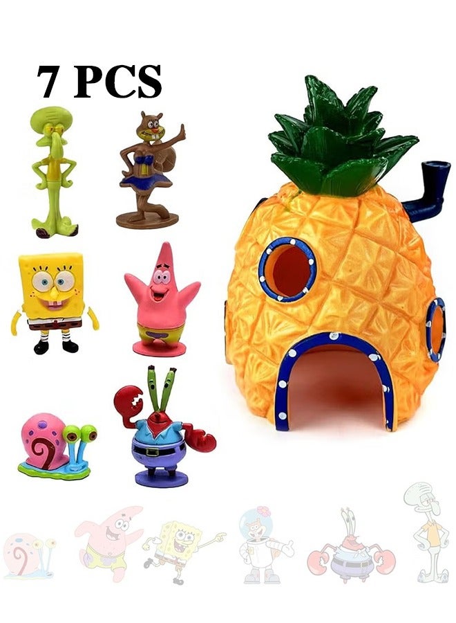 Generic Spongebob Aquarium Decoration 7 Pieces Spongebob Aqua Ornaments Landscape Pineapple House Aquarium Decor Spongebob Fish Tank Ornament for Underwater Decoration Aquarium Fish Pond  - Image 1