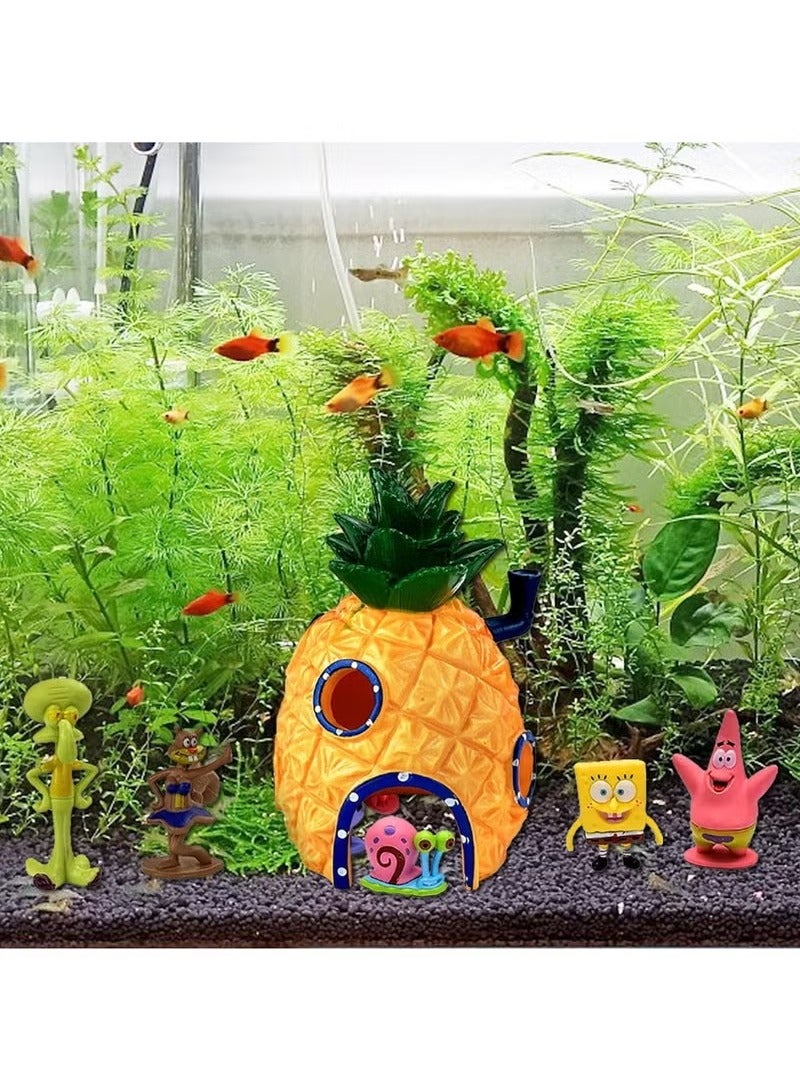 Generic Spongebob Aquarium Decoration 7 Pieces Spongebob Aqua Ornaments Landscape Pineapple House Aquarium Decor Spongebob Fish Tank Ornament for Underwater Decoration Aquarium Fish Pond  - Image 5