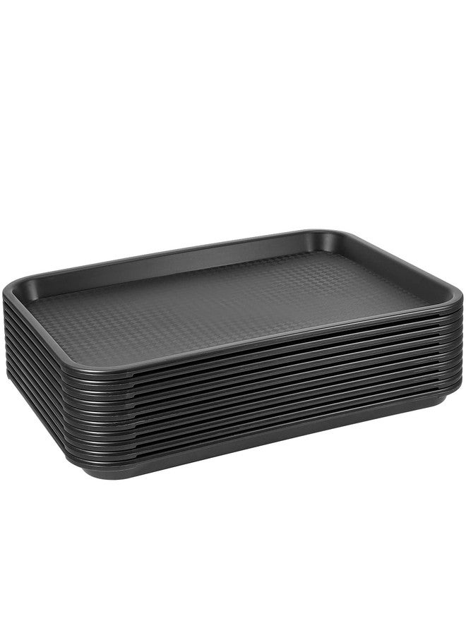 MANCHAP 10 Pack 16 x 12 Inch Black Fast Food Serving Tray, Rectangular Plastic Food Service Trays, Cafeteria Serving Trays for Home, Restaurants - Image 1