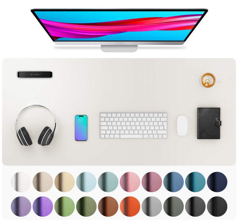 Aothia Leather Desk Pad Protector, Mouse Pad, Office Desk Mat, Non-Slip PU Leather Desk Blotter, Laptop Desk Pad, Waterproof Desk Writing Pad for Office and Home (36" x 17", Off-White) - Image 1