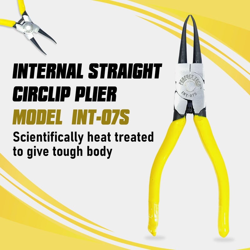 PERFECT TECH Heavy Duty Internal Straight Circlip Plier| Internal Snap Ring Plier| Straight Nose/Internal Lock Plier/Spring Loaded Pliers for Internal Snap Ring Removing(Code-INT-07S/ Size-175mm) - Image 2