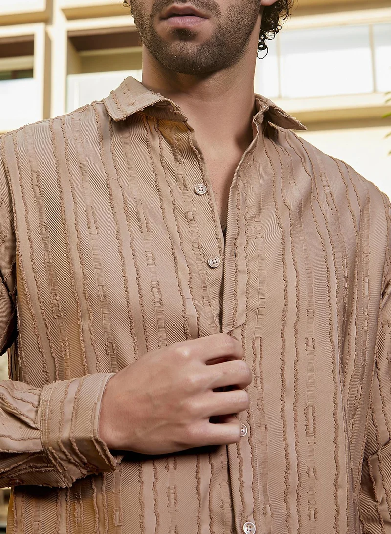 CAHOOT  Men's Camel Beige Ripple-Edge Shirt for Men | Best Price UAE