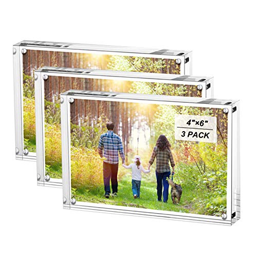 Boxalls 4x6 Inches Acrylic Picture Frames 3 Pack Desktop Frameless Photo Frames with Magnetic Double Sided Transparent 3 Pack
