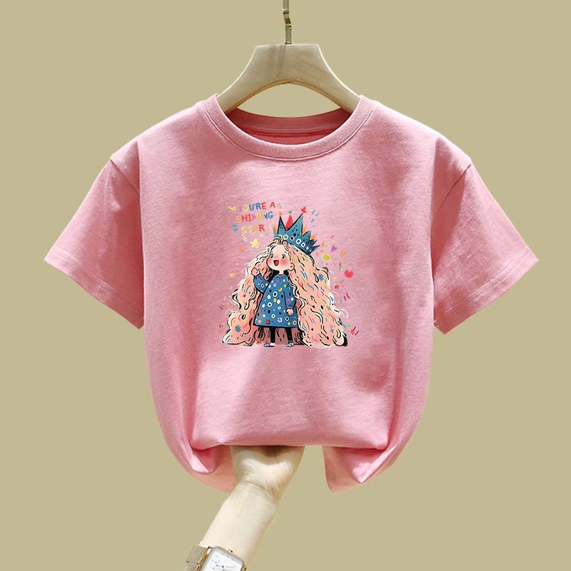 2455# Boys And Girls Short-Sleeved T-Shirt Mid-Large Children'S Western Style Pure Cotton Children'S Comfortable Breathable T-Shirt Top - Image 1