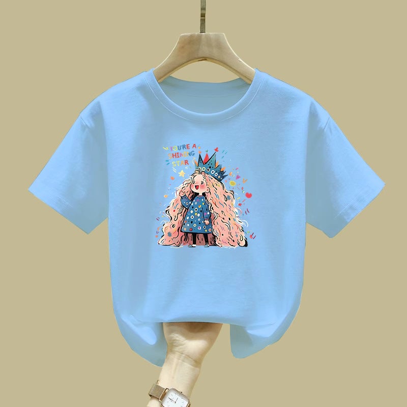 2455# Boys And Girls Short-Sleeved T-Shirt Mid-Large Children'S Western Style Pure Cotton Children'S Comfortable Breathable T-Shirt Top - Image 2