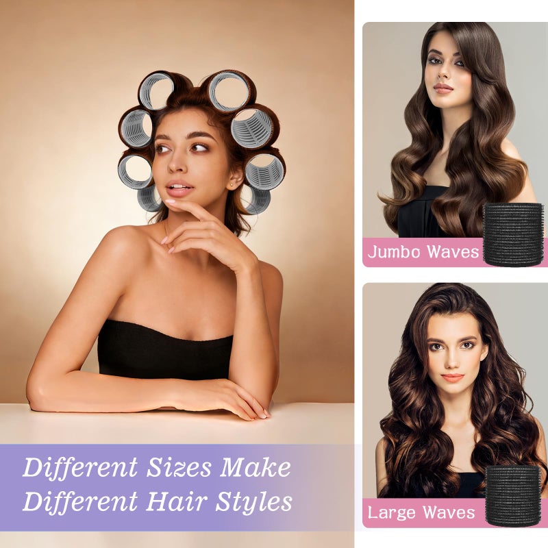 YHOVID 6Pcs 64mm Jumbo Hair Rollers & 6Pcs 55mm Large Hair Rollers, Large Rollers for Long Hair, Women with 12 Hair Clips, Storage Bag -Black - Image 4