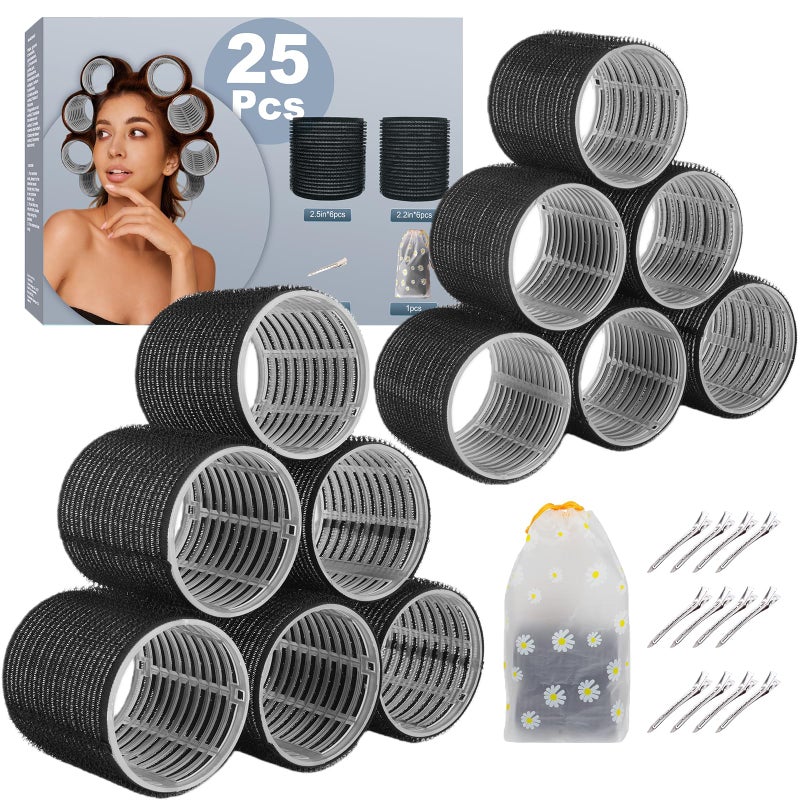 YHOVID 6Pcs 64mm Jumbo Hair Rollers & 6Pcs 55mm Large Hair Rollers, Large Rollers for Long Hair, Women with 12 Hair Clips, Storage Bag -Black - Image 1