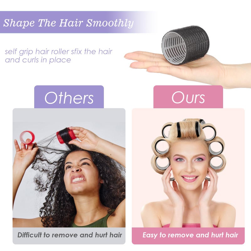 YHOVID 6Pcs 64mm Jumbo Hair Rollers & 6Pcs 55mm Large Hair Rollers, Large Rollers for Long Hair, Women with 12 Hair Clips, Storage Bag -Black - Image 5