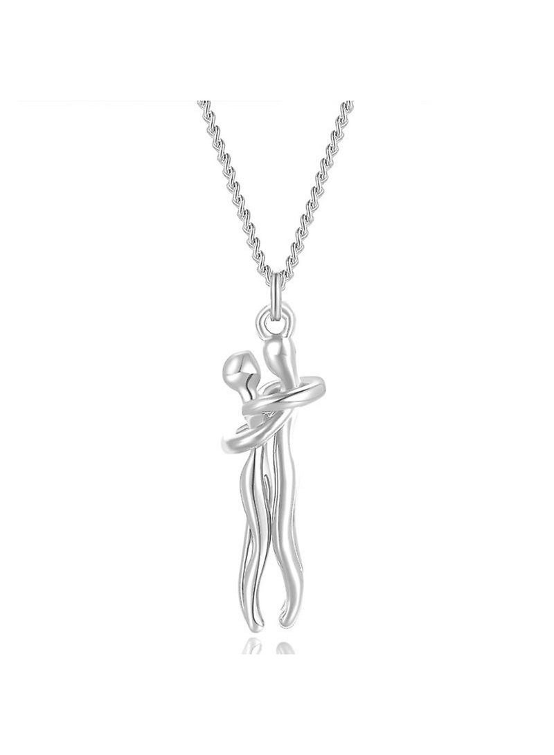 Silver Hug Couple Necklace S925 Sterling Silver Hugging Necklace Beloved Jewelry