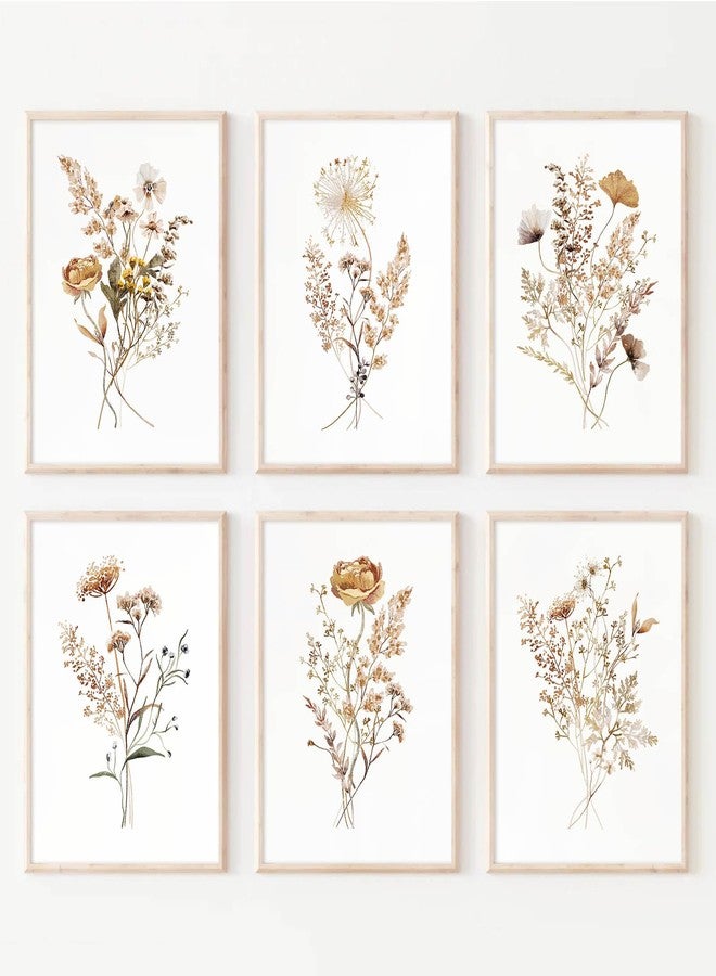 Joocrise Watercolor Flower Wall Art Set of 6 Botanical Wildflower Wall Decor Boho Neutral Canvas Wall Art Vintage Prints Floral Pictures Minimalist Farmhouse Poster for Room Bedroom 8x10 Inch Unframed - Image 1